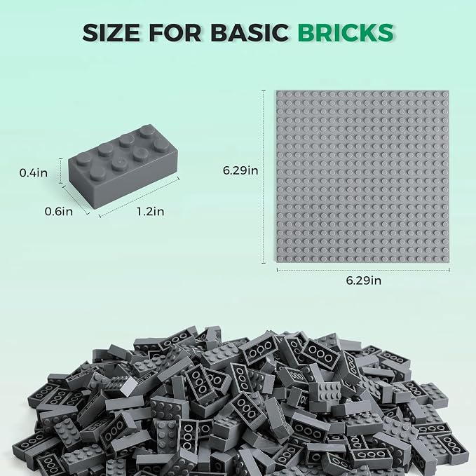 HUIZDQ 500 Piece Classic Building Bricks and 1 Gray Baseplate, 2x4 Bricks Bulk Creative Building Toys, Blocks Bulk for Kids Ages 6+, Dark Gray(Small Bricks, 1.25x0.62x0.47 in)