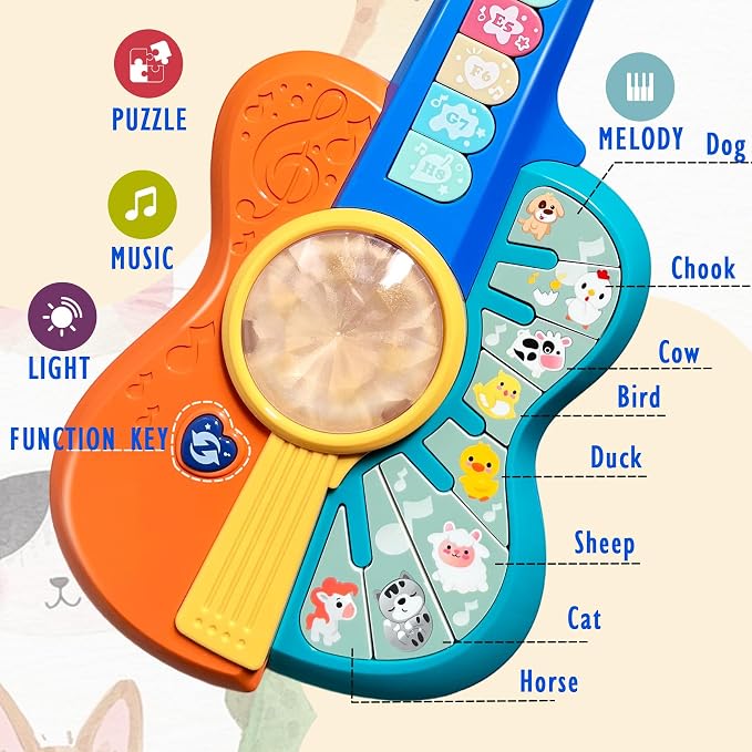 Toddlers Guitar Musical Toys for 1-2 Year Old Boy/Girl, Multiple Modes with Piano Keys, Animal Sounds, Musical, Baby Toys 12-18-24 Months, Gifts for One Year Old Boys/Girl