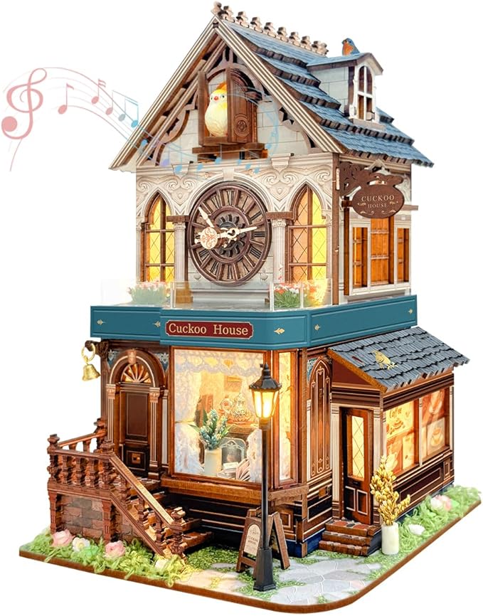 3D Wooden Puzzles for Adults DIY Mini House Model Kits to Build, Room Home Decor 3-d Puzzle Wooden Clock Craft Kits Miniature House kit Gifts for Family, Friends- Cuckoo House (SQ-61)