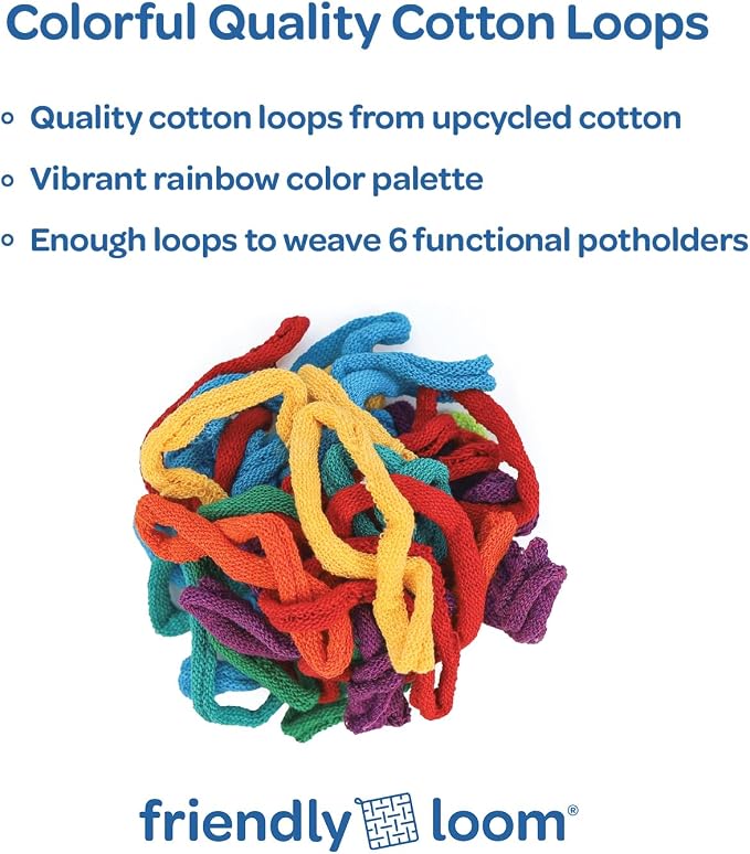 Friendly Loom Quality Cotton Weaving Loops in Rainbow Colors – 7” Traditional Size | Weave 6 Functional Potholders | Made in the USA