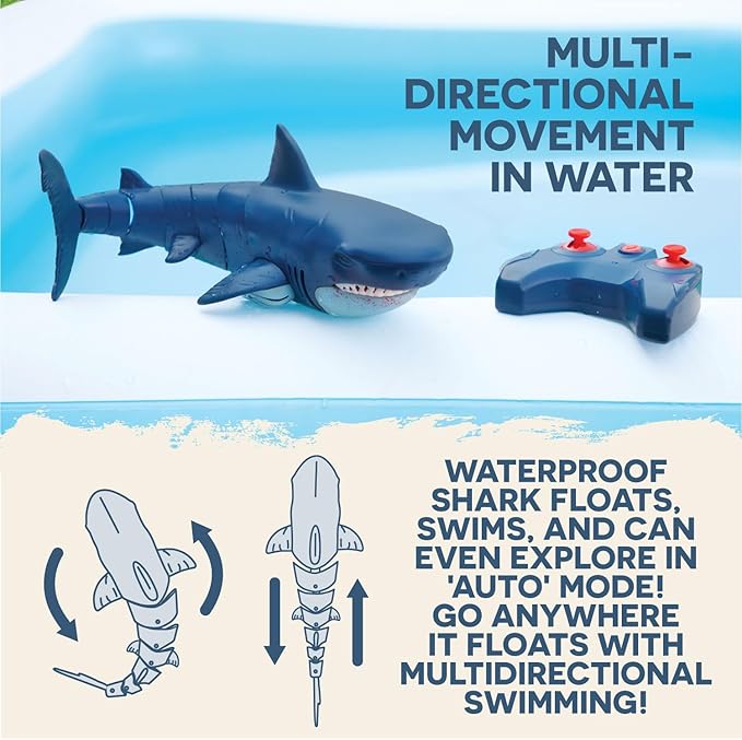 Terra by Battat – Remote Control Shark Toy for Bath & Pool Play – Electronic Great White Shark with Realistic Movement – Water Fun for Kids 6+ Years
