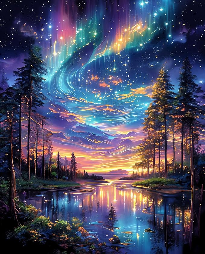 Starry Aurora Lake Puzzles for Adults 1000 Pieces, ImpossibleHard Challenging Jigsaw Puzzles for Adults,Thick Pieces with Matte Finish,Relaxing Night Sky Wall Art Decor,Stress Relief Gifts for Mom Dad