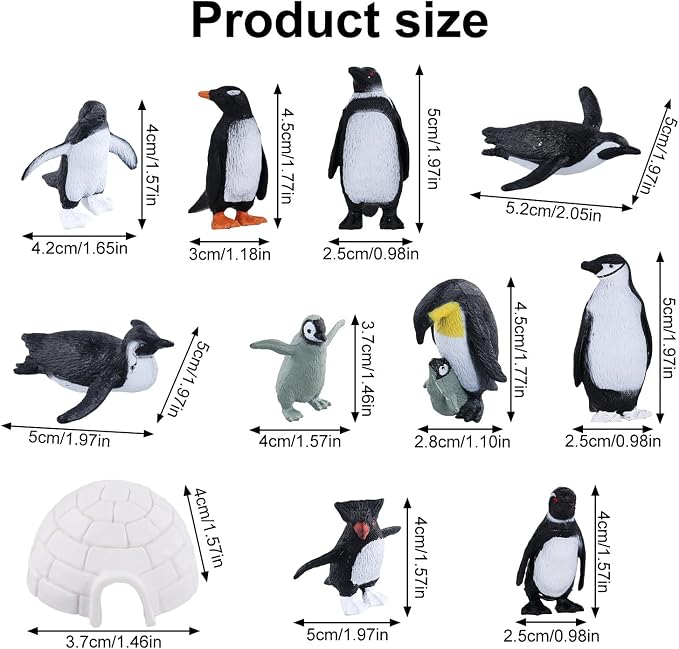 11pcs Mini Penguin Figurines, Realistic Plastic Penguin Figures Arctic Miniature Penguin Figurines Penguin Cake Topper Mini Penguin Toys Tiny Animals for Party Supplies Gifts for Kids