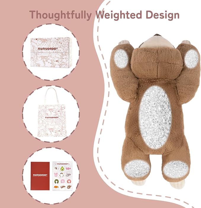 Niuniu Daddy 26" | 5LB Sloth Weighted Stuffed Animals for Adults Kids, Brown Sloth Weighted Lap Animal Plush Toy, Body Pillow for Every Comfort with Bag Stickers as Gift for Christmas Birthday