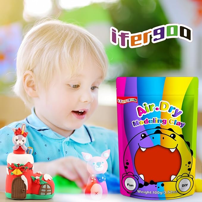 ifergoo Red Air Dry Clay, DIY Creative Modeling Clay for Kids, Super Light Magic Foam Clay for Kids Age 3-12, Soft, No-Sticky & Non-Toxic, Molding Clay for School Art & Craft Project(Red 100g/3.5oz)