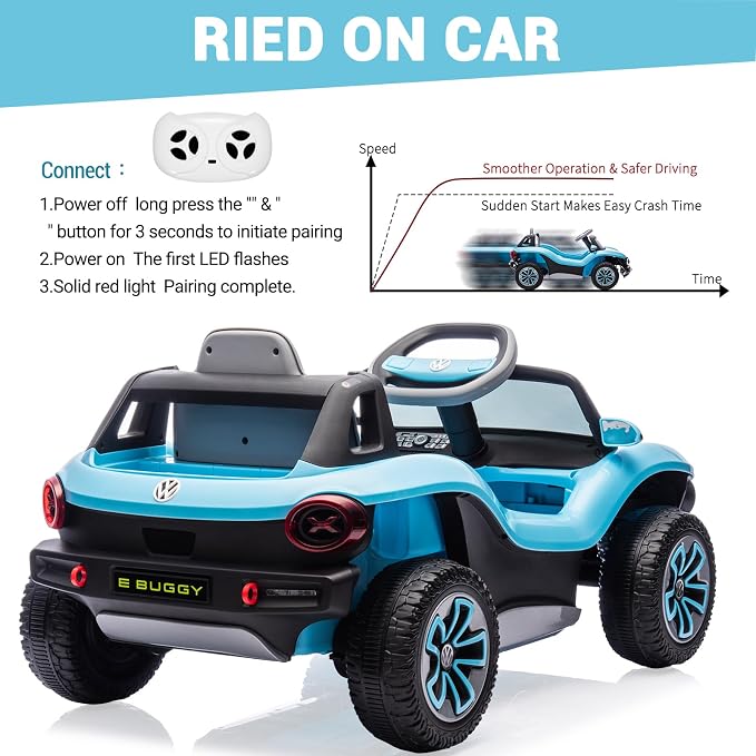 GarveeLife 12V Kids Ride On Car Licensed Volkswagen Beetle Electric Ride On Toy for Toddlers 4 Wheeler Vehicle with Parental Remote, Battery Level Display, LED Lights, USB, Horn, Music, Blue