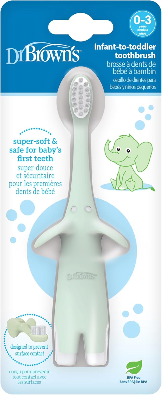 Dr. Brown's Infant-to-Toddler Toothbrush, Elephant, Mint, 0-3 Years