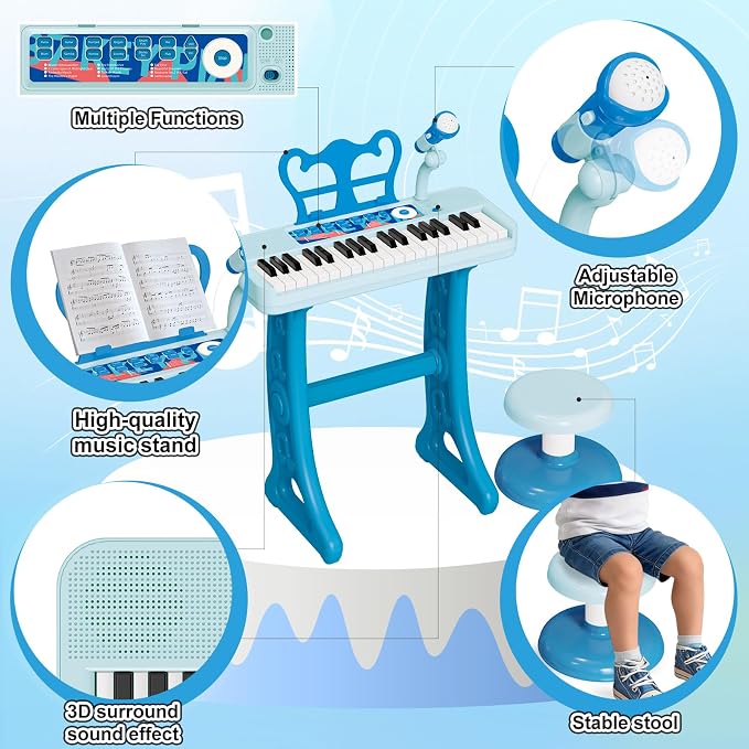 Piano Toys for 3 Year Old Girl, 37 Keyboard Toys with Microphone for Toddlers 3-7, Musical Birthday for Girls Boys Toddlers