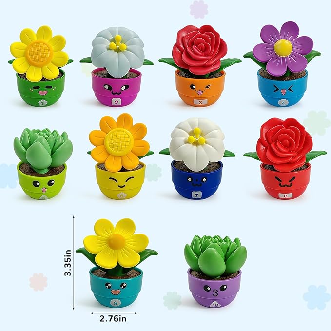 10 Sets Flower Garden Toddler Toys, Kids Gardening Building Toy, Color Shape Sorting & Matching Game, Montessori Stacking Sensory Learning Toys, 2 Year Old Girl Birthday Gift
