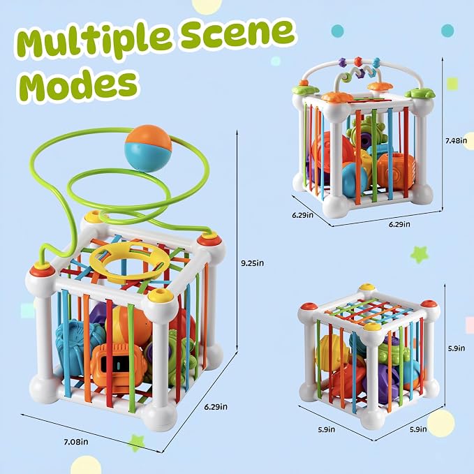 Aprilwolf Montessori Sensory Cube for Toddlers 18 Months + | Educational Activity Center with Elastic Sides | Baby Learning Toys, Wonderful Gift for Birthday Boys & Girls
