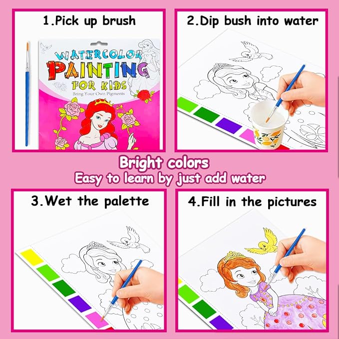JZILU Watercolor Coloring Book for Kids, Paint with Water- Magic Paint Set Water Painting Book for Toddlers- Arts and Crafts Kit for Girls Boys Travel Activities -Stocking Stuffers for Kids
