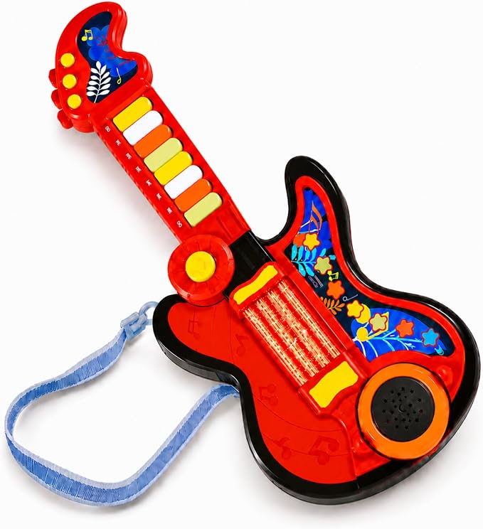 Toddler Guitar Toy for Boys & Girls 1-3, 4-in-1 Touch & Play Kids Guitar Piano Musical Toy with Projector Light, Drum, Lullabies & Volume Control, First Guitar Birthday Gift for Kids & Babies Ages 1-5