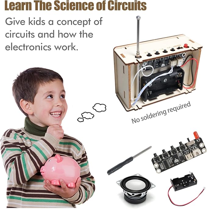 STEM Toys for Ages 6-8-13 Science Kits DIY Building Your Own Radio Craft for Kids Gadget Gifts for 7 9 11 12 14+ Year Old Boys Girls Teen Circuit Engineering Electronics Project Summer Camp Activities