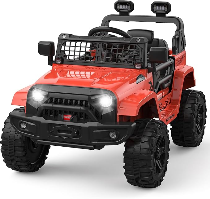 GarveeLife 12V Kids Electric Ride On Truck Car w/Parent Remote Control, Spring Suspension, LED Lights & AUX Port | Outdoor Ride Toy for Boys Girls