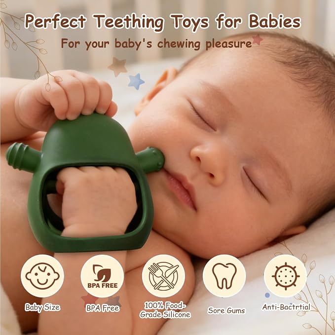Baby Rattle Teething Toys Silicone Avocado Teething Mitten Sensory Toys for Grasping Chewing Sucking Hearing Needs-Baby Teether for Teething Relief-BPA Free Infant Toys Baby Shower Gifts (Green)