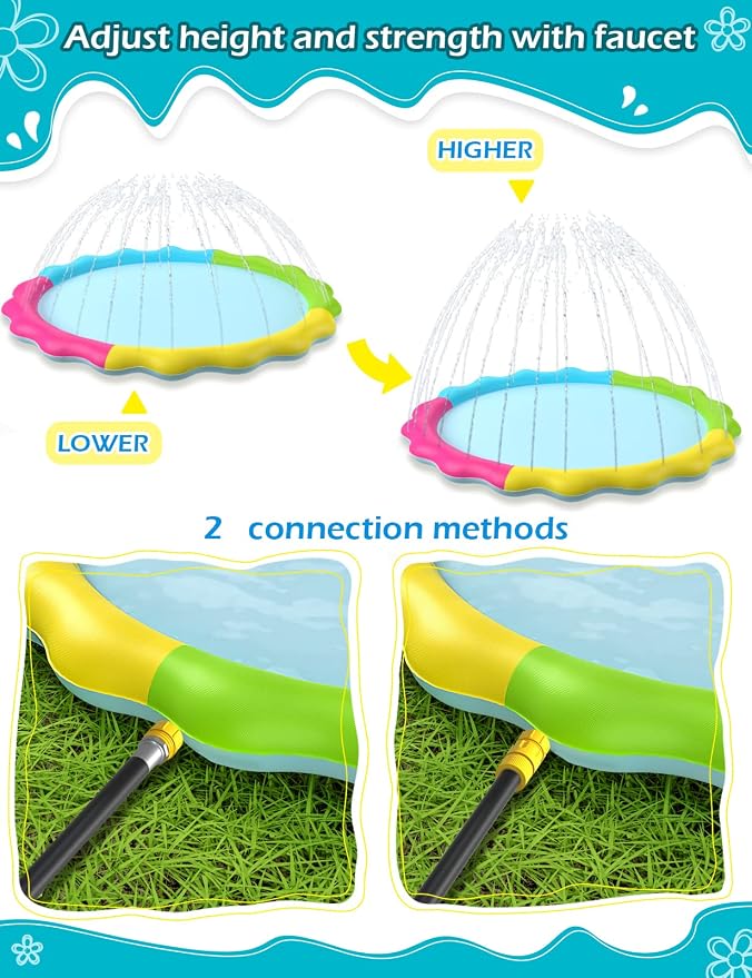 Jasonwell Splash Pad Sprinkler for Kids Splash Play Mat Outdoor Water Toys Inflatable Splash Pad Baby Toddler Pool Boys Girls Children Outside Backyard Dog Sprinkler Pool Age 1 2 3 4 5 6 7 8 9 M
