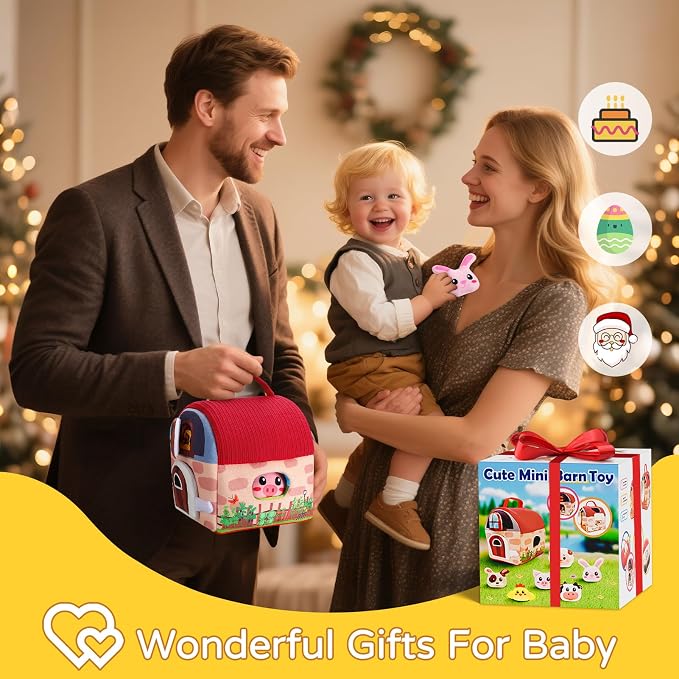 Vanvimen Baby Girl Toys 6-12 Months, Surprise Barn with 12 PCS Stuffed Farm Animals, Montessori Sensory Developmental Learning Toys for 6-12 Months, Ideals 6 7 8 9 Month Old Baby Boy Girl Gifts Toy