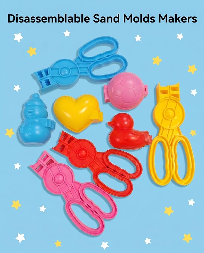 4 Pcs Sand Molds Maker, Beach Toys for Kids, Duck/Ball/Heart/Snowman Shapes, Sandbox Outdoor Play Sand Toys, Gifts(Red/Pink/Yellow/Blue)