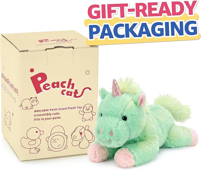 PEACH CAT Unicorn Stuffed Animal Cute Plushies Small Plush Toys Birthday Gifts for Girls Boys Kids Green