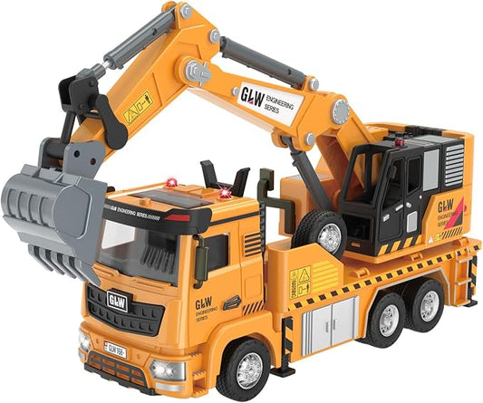 Construction Trucks Toy 1:40 Semi-Alloy Simulation Model Lights & Sounds Educational Engineering Vehicle for Kids Excavator Truck