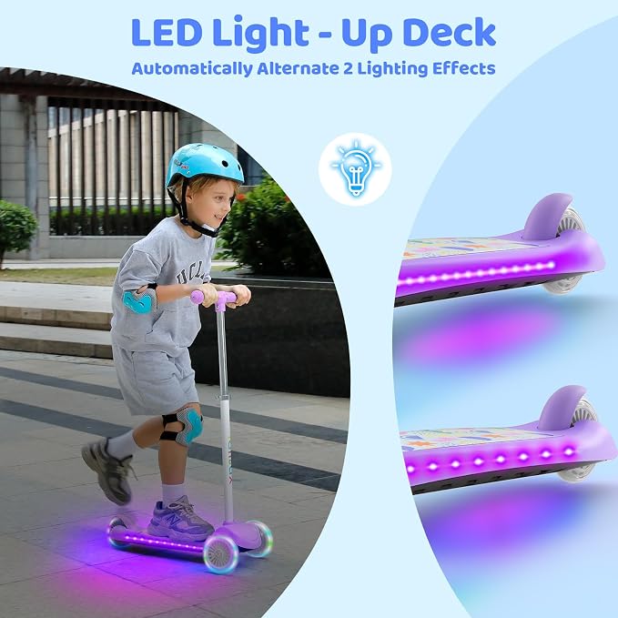 TONBUX Kids Scooter for Ages 3-5, Toddler Scooter with Light-Up Deck and Wheels, Adjustable 4-Level Height 3-Wheel Scooters for Kids, Lean-to-Steer Design