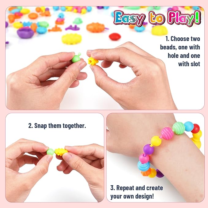 FUNZBO 1600 Pcs Pop Beads with Bracelet Making Kit, Jewelry Making Kit for Little Girls, Arts and Crafts Toys, Necklace Bracelet Ring Snap Set, Birthday Gifts for Kids Ages 3-9 Years Old