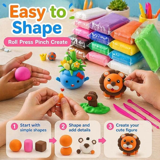 Air Dry Clay Kit for Kids – 36 Colors Non-Toxic Soft Modeling Clay Set with 3 Sculpting Tools, DIY Arts & Crafts Supplies, Ideal Gift for Birthday, Christmas, Halloween (Ages 3+)