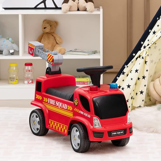 Costzon Kids Ride On Fire Truck, Ride On Push Car with Ladder Bubble Maker, Headlights, Siren Sounds & Music, Foot-to-Floor Sliding Car for Toddlers, Gift for Boys Girls Aged 18-36 Months