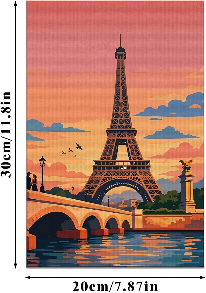 FLUXOJOY 6 Pack Painting by Number Kits for Adult, DIY Canvas Color Painting Kit for Kids or Beginner with Paint Brushes Acrylic Pigment Drawing Paintwork 20x30cm Without Frame (City Landmark-6 Pack)