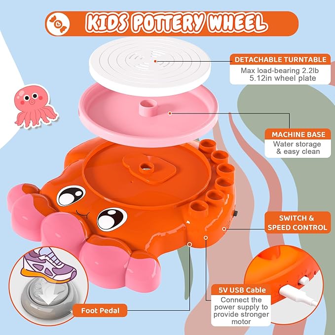 Insnug Pottery Wheel for Kids - Arts and Crafts for Kids Ages 8-12,Kid Pottery Wheel Kit Toys with Modeling Clay Sculpting Tools for Girls Boy Birthday Christmas Gift for 6 7 8 9 10 11 12+