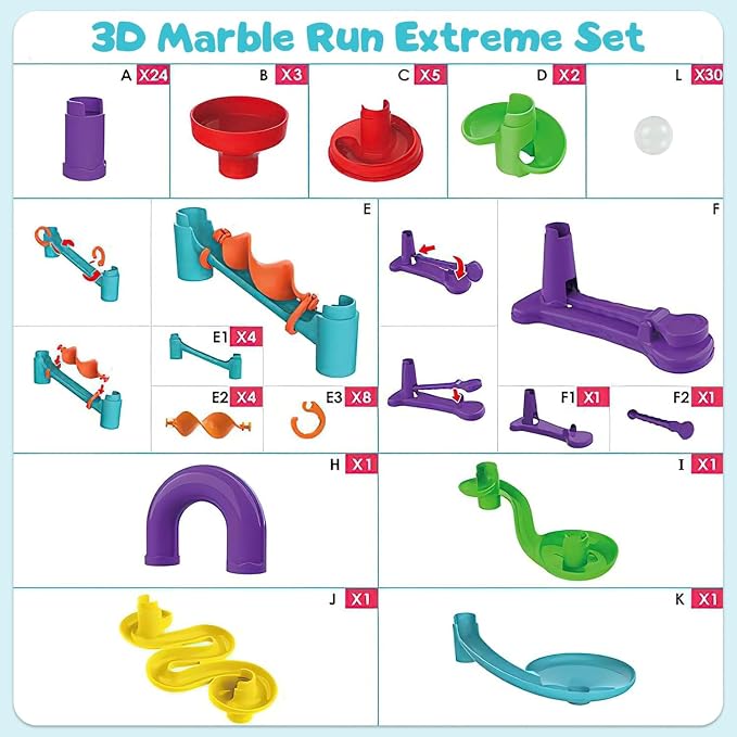 Toys for Boys 4-6 - Marble Runs 3D Maze Game DIY Educational Toys for Kids 5-7 Birthday Gift,Track Pipe Building Blocks Mini Glass Marbles for Kids,Toys for 3+ Year Old Boys Christmas (142PIECES)