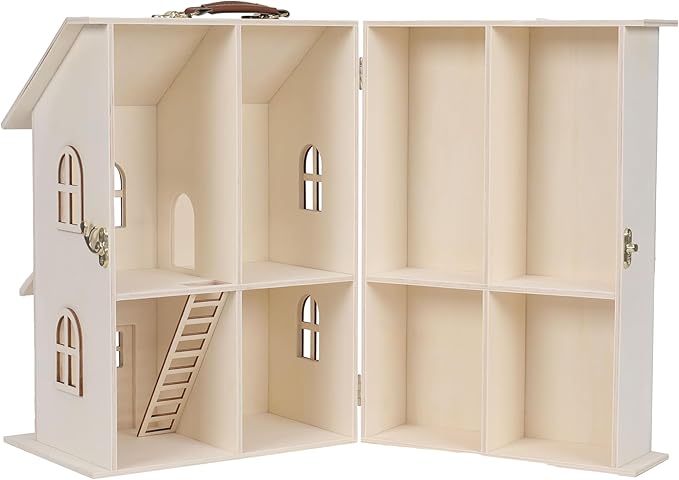 Make Market Dollhouse, Unfinished Two-Story Hinged Wood Craft Kit, Natural, 9" x 13", 1-Pack