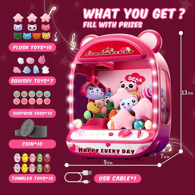 Skirfy Claws Machines for Kids,Unicorns Toys for Girls Age 6+,Mini Vending Machine with Plush Toys,Candy Dispenser Machine,Claws Game Machine,New Year Birthday Gifts for Kids