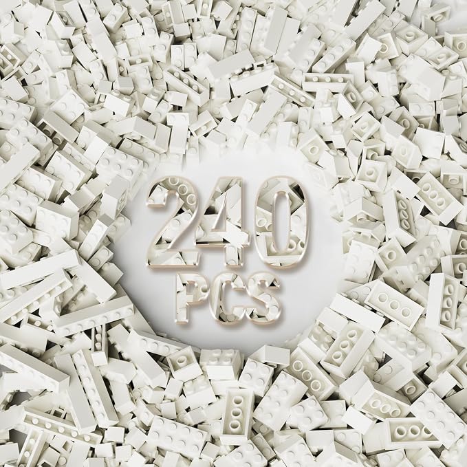 Bulk Building Bricks, Compatible with Lego and All Brands, 8 Sizes and A Variety of Colors to Mix and Match，Random Color (240, White)