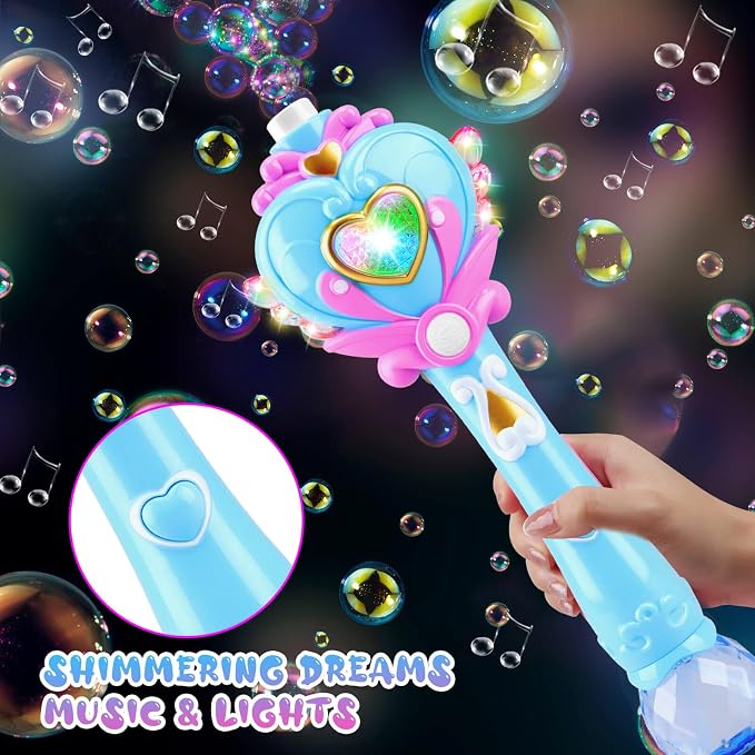 Toys for Girls: Princess Toy Bubble Wand, Birthday Gifts for 3 4 5 6 7 8 Years Old Girl, Bubbles Machine Fairy Wands for Kids Light Up with Bubble Solution, Toddler Girl Toys Age 4-5