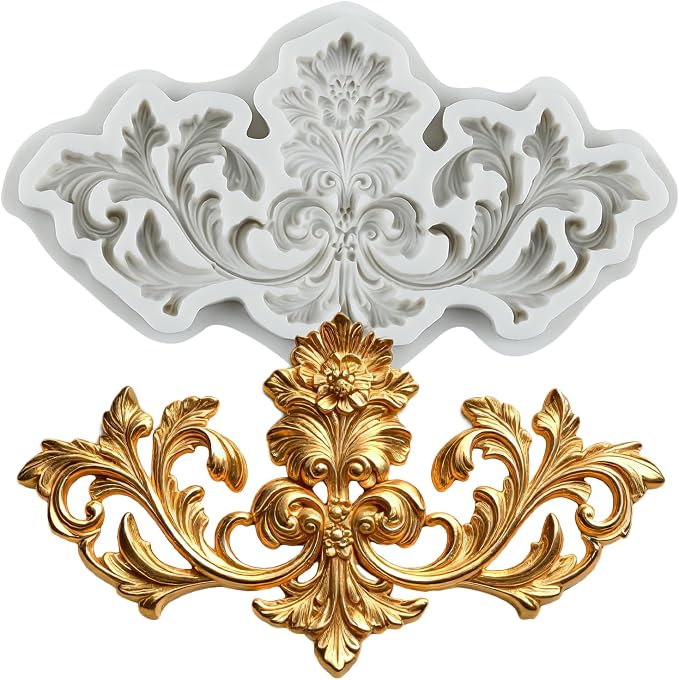 Baroque Curlicues Scroll Lace Polymer Clay Mold Vintage Relief Flower Filigree Silicone Molds for DIY Crafts Epoxy Resin Casting Air Dry Polymer Clay Plaster Jewelry Making
