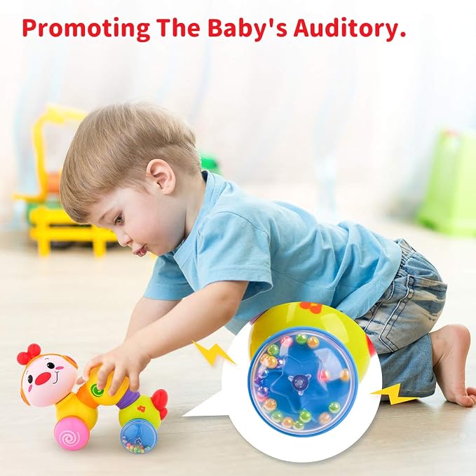 Vanmor Baby Toys 6-12 Months, Crawling Developmental Toy for Babies, Press & Go Musical Caterpillar with Lights, Sensory Tummy Time Toy Encourages Crawling & Motor Skills