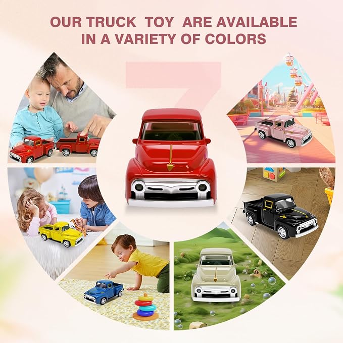 Little Red Truck Toy for Toddlers 3 4 5 6 7 8 Year Old Boys Girls,1:32 Alloy Toddlers Car Toy Driveable,Car Door Can Open,Toy Trucks for Kids Easter Christmas Birthday Gifts