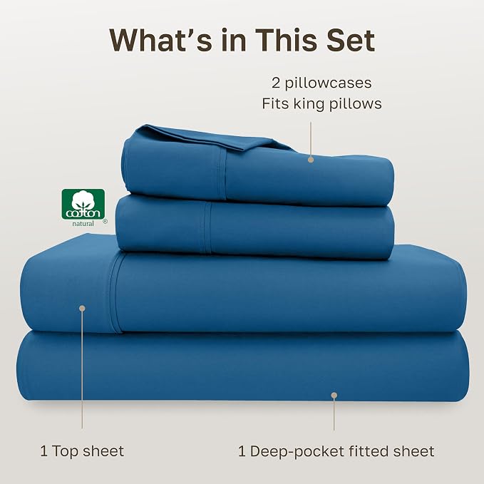 California Design Den Soft King Size Cotton Sheet Sets, 400 TC Good Housekeeping Award Winner, Silky Smooth Sateen Weave with Deep Pockets, Breathable and Durable King Bedding Set - Cobalt Blue