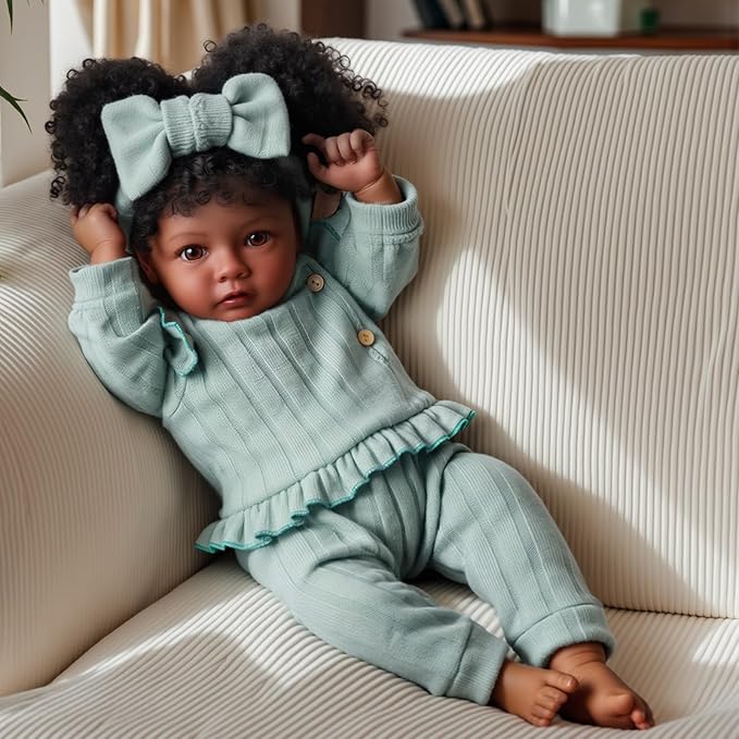 BABESIDE Lifelike Reborn Baby Dolls Black Girl- 20 Inch Soft Body Realistic-Newborn Handmade Real Life Baby Dolls with Clothes and Toy Gift for Kids Age 3+