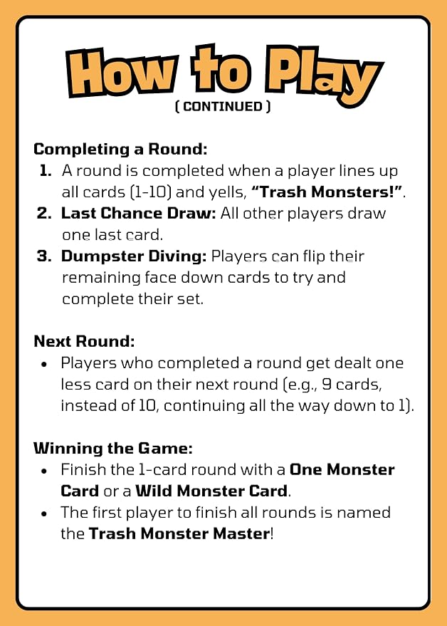 Trash Monsters - Card Game, Easy Number Sequencing Game with Fun Monsters | Ages 3 and up | Kids & Family Nights | Simple to Learn