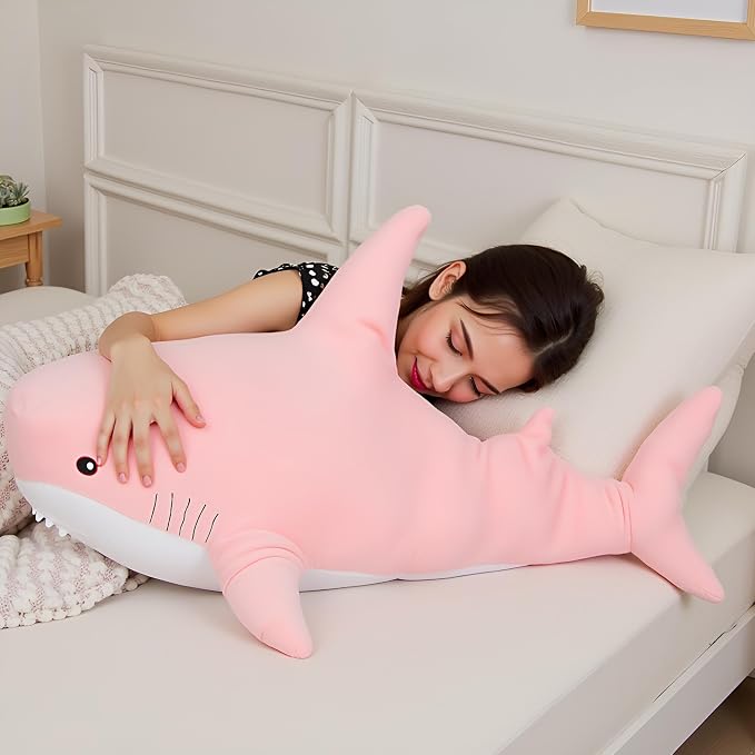 Ryttir 39.4 Inch XXL Giant Shark Stuffed Animals,Chubbier Shark Pillow Soft Shark Plush Shark Body Pillow Stuffed Shark Décor, Perfect Chrismas Stress Relief Gift for Kids Women