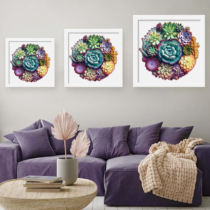 Mys Aurora Unique Wooden Jigsaw Puzzles - Mandala Succulent Plants, 500 Pcs King Size 16.9'' x 16.3'', Luxurious Shaped Wood Puzzle, Beautiful Package, Best Gift for Adults and Kids, Family Game