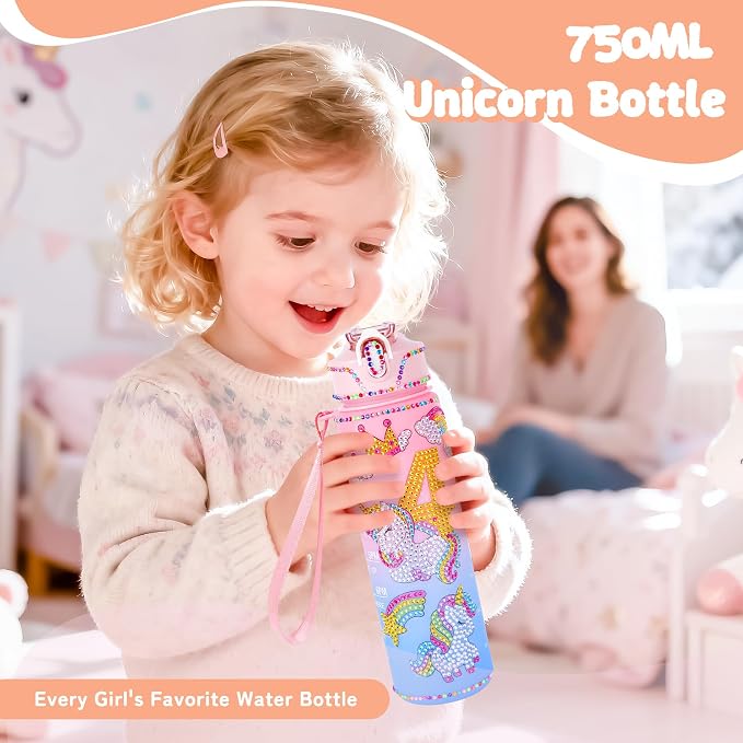 Unicorn Gifts for Girls, Christmas Birthday Gifts for Girls Age 4 Years Old Girl Birthday Gift Unicorn 3D Pop-Up Card for 4-Year-Old Girl and DIY Water Bottle Kits, Unicorn Toys for Daughter, Niece