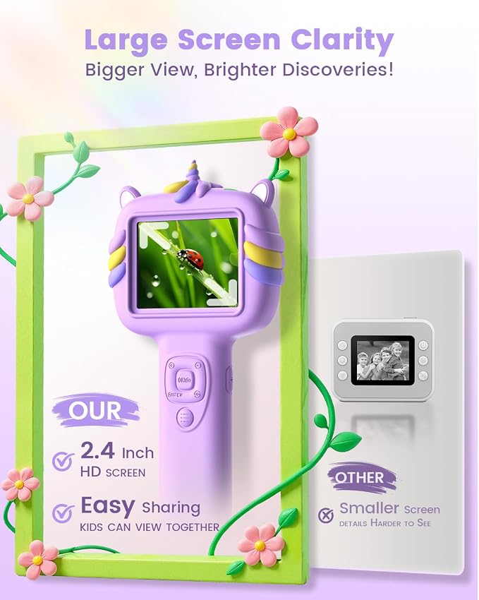 Microscope Camera for Kids Gifts Toys- Handheld Pocket Microscopes with 2.4" Screen and Autofocus - Mini Digital Educational Science Kit for Christmas Birthday for Age 3-5 5-7 8-12 Girls Boys (Purple)