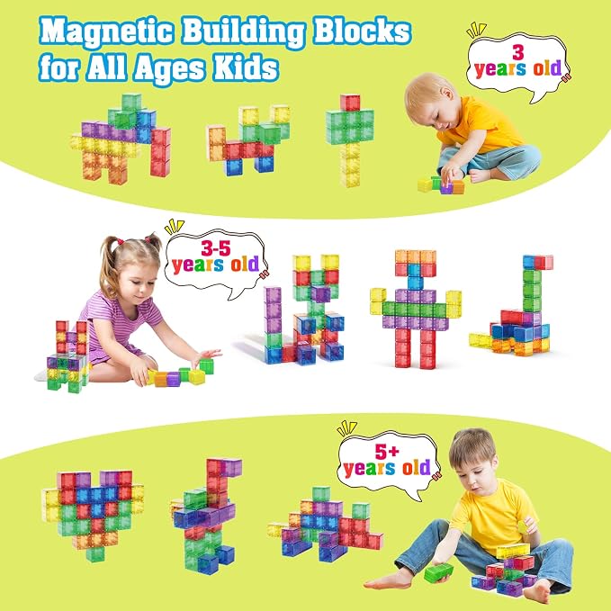 Caferria 1.4 inch Large Magnetic Blocks for Kids, 30pcs Magnet Building Blocks, Preschool STEM Sensory Montessori Stacking Cubes Educational Building Toys for 3 4 5 6 7 8 Year Old Boys Girls