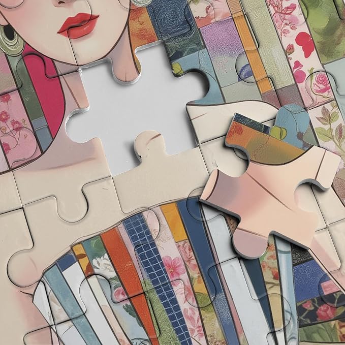 Pretty Patchwork Women Puzzles for Adults 1000 Pieces, Colorful Flower Beautiful Art Jigsaw Puzzle, Elegant Lady Impossible Hard Difficult Challenging Collage Puzzles