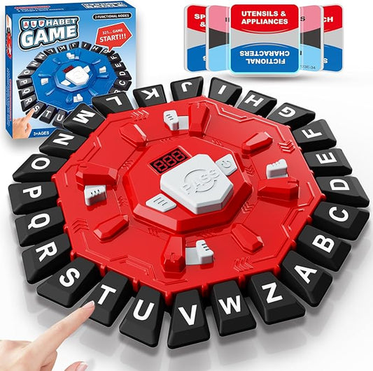 Word Game Family Board Games for Kids & Adults with 2 Modes,220 Topic Categories 24 Letters Pressing Games,Fun Fast-Paced Learning Game with English Pronunciation for Boys Girls Age 3+,35 Cards,Red