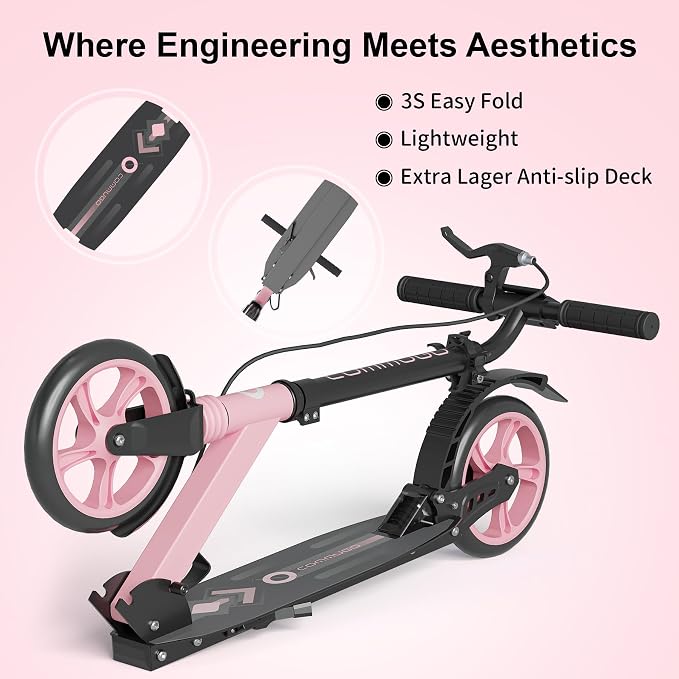 Scooter for Kids 8-12, Teens & Adults, Foldable, Lightweight, Kick Scooter with Hand Brake & Foot Brake, Widen Deck, 4 Adjustable Levels, Max Load 240 LBS