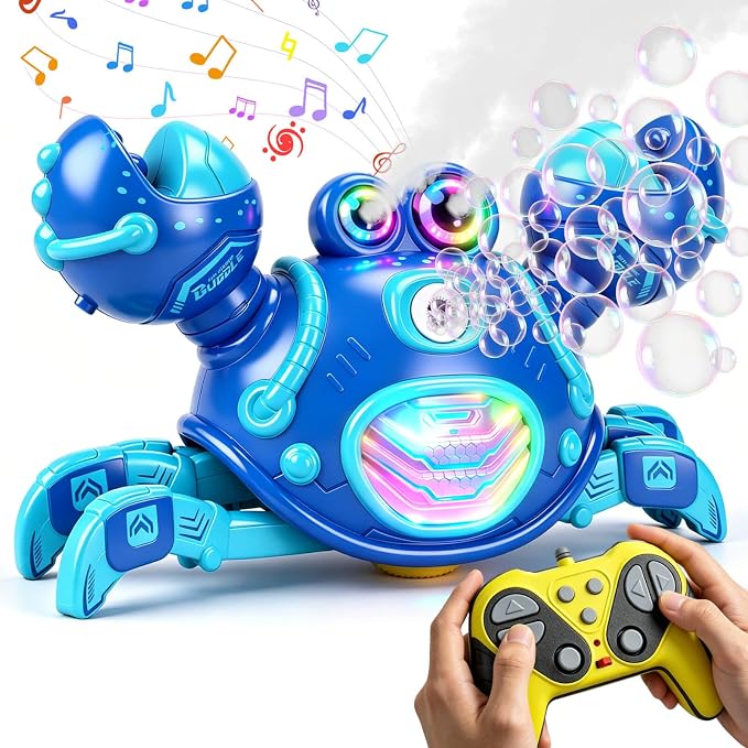 Gretex Crab Bubble Machine for Kids 3-6 Year Old: Remote Control Bubble Machine With Mist Spray Led Lights Music, AutoWalking Bubble Toy, Bubble Maker for Toddler Boys Girls Indoor Outdoor Party, Blue